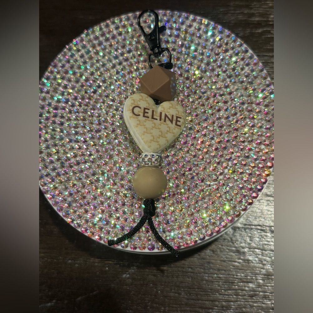 Beige and Brown Heart Keychain
